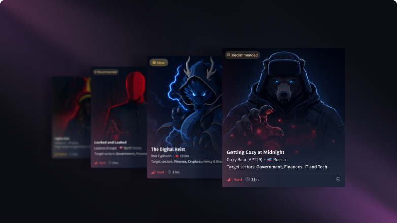 Cyber threat actor selection interface.