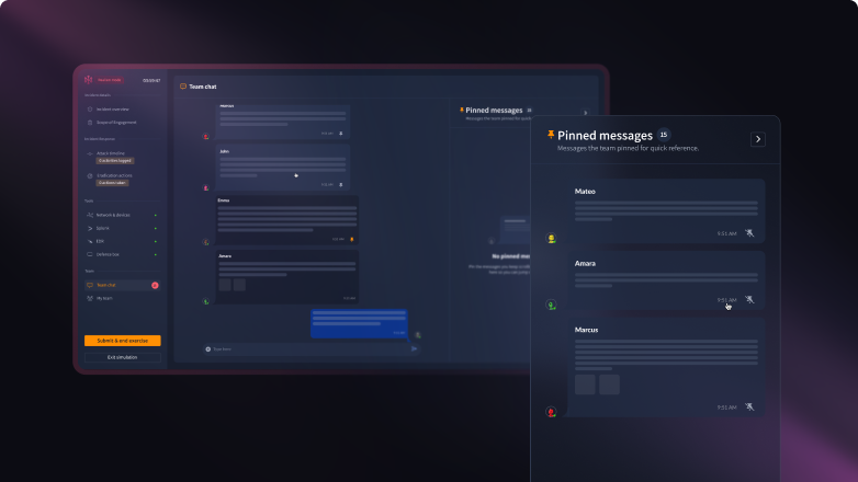 Live breach exercise collaboration and coordination interface.
