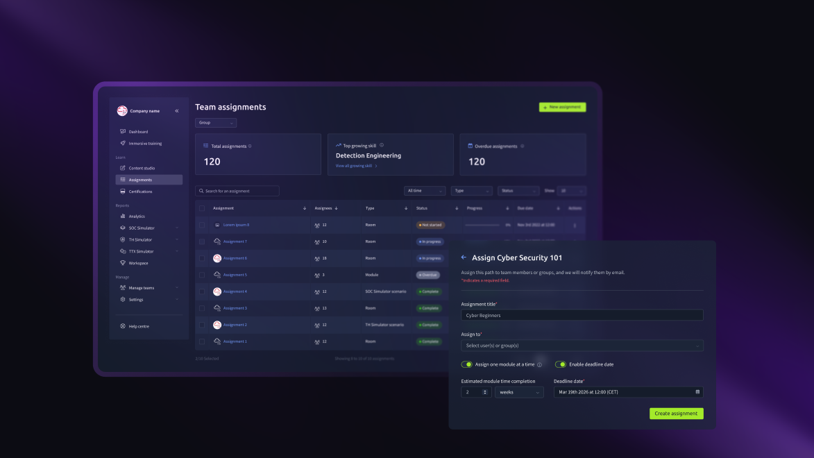 Assignment tracking dashboard.